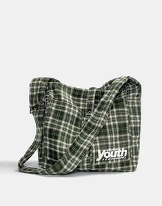 Сумка через плечо Pull&Bear в клетку с пряжкой зеленого цвета