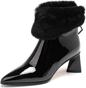 Женские ботильоны KAGAA из коровьей кожи с заостренным носком и молнией, больших размеров, с устойчивым каблуком средней высоты 6 см, ручная работа, теплые ботинки до щиколотки для женщин kagaa132, Black