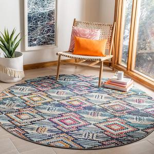 Ковер SAFAVIEH, 201 x 201 см, Madison Collection Black / Orange MAD455Z Moroccan Boho Diamond Distressed Non-Shedding для столовой, прихожей, гостиной, спальни