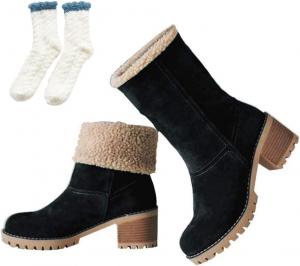 Женские сапоги Dotmalls, противоскользящие зимние сапоги Dotmalls на массивном каблуке для пожилых, теплые зимние ботильоны Dotmalls с плюшевой подкладкой и высоким каблуком Cubicbee, Black