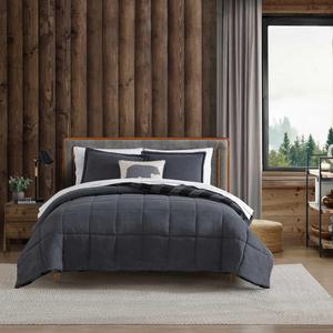 Комплект постельного белья Eddie Bauer размера Queen, микрозамша с мягкой плюшевой отделкой из искусственной овчины, 3 предмета, включая соответствующие наволочки (серый клетчатый узор «Клетка домика»), Cabin Plaid Grey