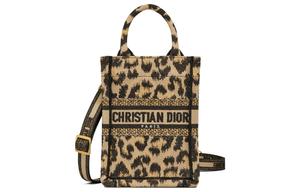 Вышитая сумка через плечо BookTote, миниатюрная дамская сумка бежевого цвета с леопардовым принтом DIOR