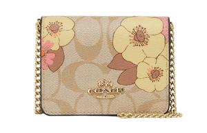 Плечевая сумка через плечо мини из кожи с покрытием, кошелек женский хаки COACH