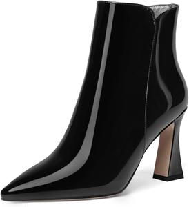 Женские ботильоны MERRORI на высоком каблуке 3,3 дюйма с острым носком, молнией и лакированной отделкой, Black