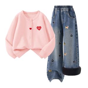Детская повседневная спортивная одежда Disney, [Thickened And Fleece-Lined]Diho Heart-Shaped Hook-And-Loop K Pink+Solid Color Denim Blue