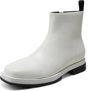 Женские ботильоны Arromic с квадратным носком, низким каблуком, кожаные с молнией, короткие туфли для женщин, White