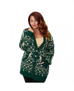 Женский длинный вязаный кардиган с принтом Unique Vintage, Green fair isle