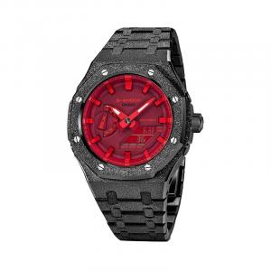 Casio Часы Retrofit Series GA 2100 4 с электронным механизмом, металлическим ремешком, унисекс, красный циферблат