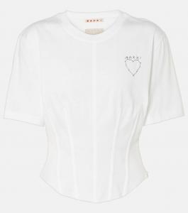 Вышитый хлопковый топ-бюстье Marni, цвет lily white