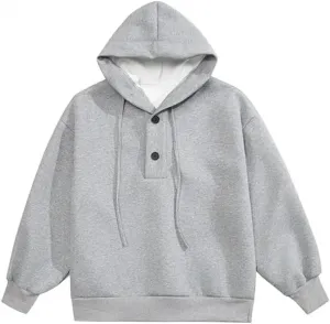 Мужской худи с высоким воротником на пуговицах однотонное свободное