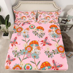 Erosebridal Комплект постельного белья Groovy с мультяшными грибами, бабочками и цветами в тропическом стиле из качественного хлопка, Flower 08