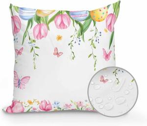 Huotupsine Уличная подушка Pink Spring Floral Easter с наполнителем, фермерский стиль с тюльпанами для дома и улицы Multicolor