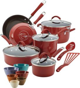 Набор антипригарной посуды и мисок Rachael, 18 предметов, красный