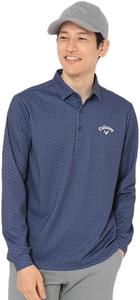 Мужская поло-рубашка Callaway C25233107 с длинным рукавом, влагоотводящая, быстросохнущая, с защитой от УФ-излучения, с рисунком по всей поверхности, с логотипом, для игры в гольф, темно-синий