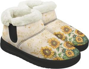 Женские зимние ботинки на снег с меховой подкладкой, короткие ботильоны, утепленные, наружная подошва EVA, противоскользящие, теплые ботинки для холодной погоды Chririnla, Elegant Sunflower