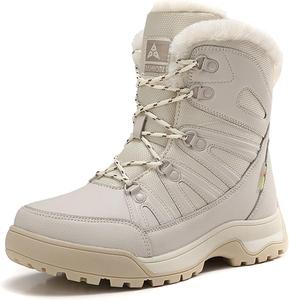 Водонепроницаемые женские ботинки с меховой подкладкой, модные ботильоны на шнуровке, уличные походные ботинки, повседневная зимняя обувь для женщин Generic, #A09-Beige