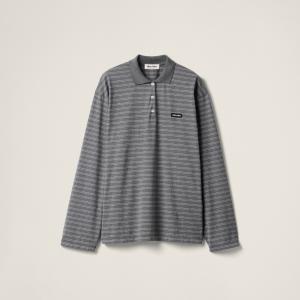 Поло из хлопкового джерси MIU MIU, сланцево-серый/белый