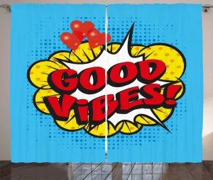 Штора ABAKUHAUS Good Vibes в деревенском стиле, с эффектом поп-музыки, универсальная ленточная штора для гостиной с петлями и крючками, 280 x 225 см, цвет: красный, желтый, синий Abakuhaus