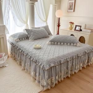 UJNHGQ Комплект постельного белья розовый кружевной цветочный стеганый с рюшами Color 3