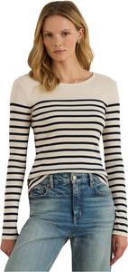 Футболка Lauren Ralph Lauren Petite Striped Cotton Long-Sleeve Tee, цвет Mascarpone Cream/Lauren Navy