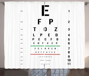 Штора в деревенском стиле ABAKUHAUS Eye Diagram с буквами и цифрами, присборенная штора из тесьмы для спальни с петлями и крючками, 280 x 225 см, цвет "белый папоротник-зеленый" Abakuhaus