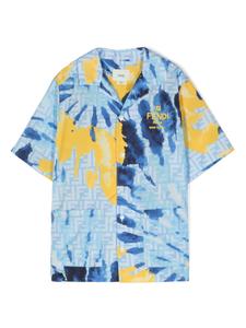 Рубашка с принтом тай-дай и вышитым логотипом Fendi Kids, синий