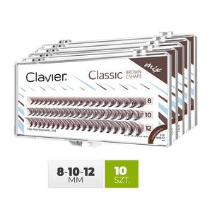 Микс ресниц Classic Brown 8/10/12 мм, изгиб C, 10D, упаковка 10 шт. Clavier