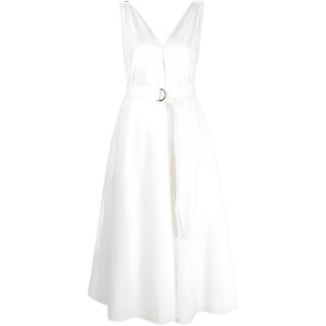 Поясное платье миди с плиссировкой Brunello Cucinelli, белый