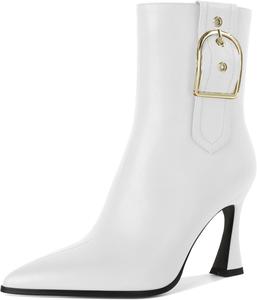 Женские ботильоны на высоком каблуке-стилет с боковой молнией, с острым носком, для работы и официальных мероприятий, стильные модные ботильоны на каблуке 3,5 дюйма Younton, Matte White