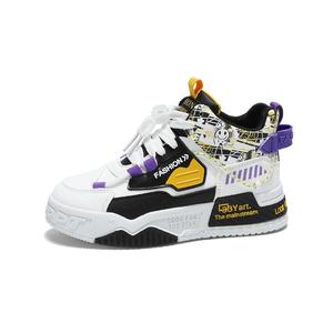 Износостойкие высокие детские скейтерские кроссовки Kids' KINDDOG, белый/черный