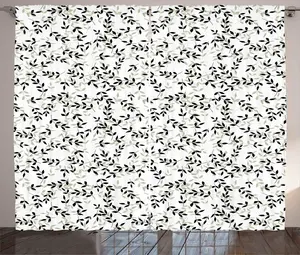 Штора ABAKUHAUS в деревенском стиле с ботаническим мотивом, мотивом веток оливы, универсальная тесьма для гостиной с петлями и крючками, 280 x 225 см, цвет: белый, бледно-хаки Abakuhaus