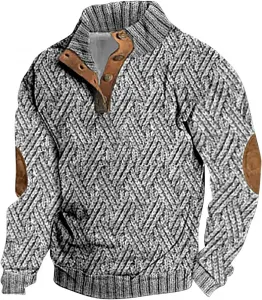 Мужской ретро свитер с четвертью пуговиц — полосатый вязаный водолазка