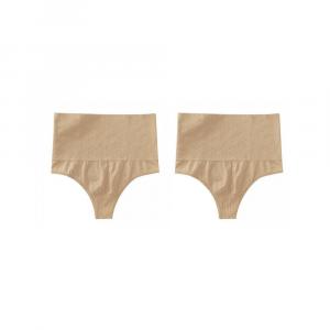 2 упаковки женских трусиков-стрингов с контролем живота, корректирующее белье, узкие трусы с высокой талией, не оставляющие следов ALLEGRA K, бежевый