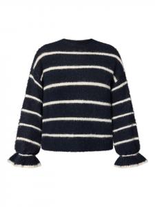 Zero Полосатый свитер из шерсти в стиле пэчворк, темно-синий/кремовый