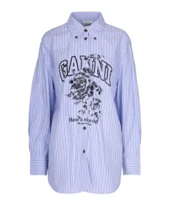 Футболка с полосатым логотипом Camicia Ganni, синий