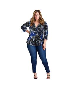 Женский топ с боковыми складками и имитацией запаха AVENUE, Blue chain scroll