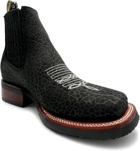 Мужские ботинки Chelsea из натуральной кожи бычьего плеча Cuello de Toro черного цвета - квадратный носок, резиновая подошва, короткие западные ковбойские ботинки до щиколотки для родео Generic