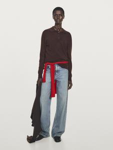 Трикотажный свитер-поло из 100% кашемира Massimo Dutti, бордовый