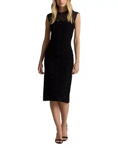 Платье из трикотажа с узором «решетка» St. John, черный