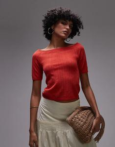 & Other Stories Трикотажный топ с вырезом-лодочкой красного цвета