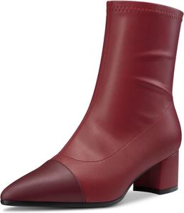 Ботильоны Castamere с массивным каблуком средней высоты, заостренным носком и закрытым мысом, короткие с молнией, для вечеринок, базовая классика, каблук 2,0 дюйма, Burgundy Red