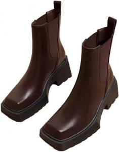 Женские ботинки на платформе - эффект увеличения роста, квадратный носок, однотонный дизайн, резиновая подошва, удобны для повседневной носки Fusecottc, Dark Brown