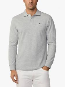 Хлопковая пике поло с облегающим кроем Hackett London, Light Grey Marl