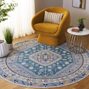 Ковер SAFAVIEH, 201 x 201 см, Bayside Collection, круглый, Blue & Grey, можно стирать в машине, идеально для гостиной, спальни, домашнего офиса, столовой (BAY118L-7R)