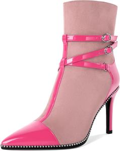 Женские ботильоны SAMMITOP на высоком каблуке с острым носком, сексуальные с ремешком и пряжкой, молнией, серебристыми бусинами, осенне-зимние короткие сапожки, туфли на каблуке 10 см