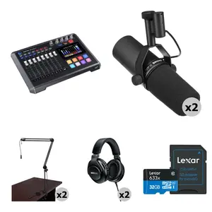 Комплект студии подкаста TASCAM Mixcast для 2 человек с микрофонами Shure SM7B
