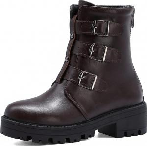 Женские ботильоны MIOKE с круглым носком, нарядные, на шнуровке и молнии, с платформой и низким каблуком, вестерн, короткие ботинки, Brown-Velvet Lined