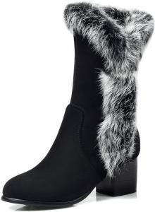 Зимние женские модные ботинки VULTRO с боковой молнией, на массивном каблуке, с теплой меховой подкладкой, высокие до середины голени, снегоступы, Black