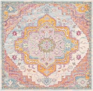 Ковер SAFAVIEH, 214 x 214 см, Crystal Collection, Light Blue & Fuchsia, медальонный состаренный дизайн, без линьки и простой в уходе, идеален для помещений с высокой проходимостью в гостиной, спальне (CRS501B)