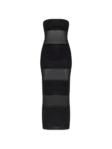 Макси-платье без бретелек с прозрачными вставками Oséree, черный